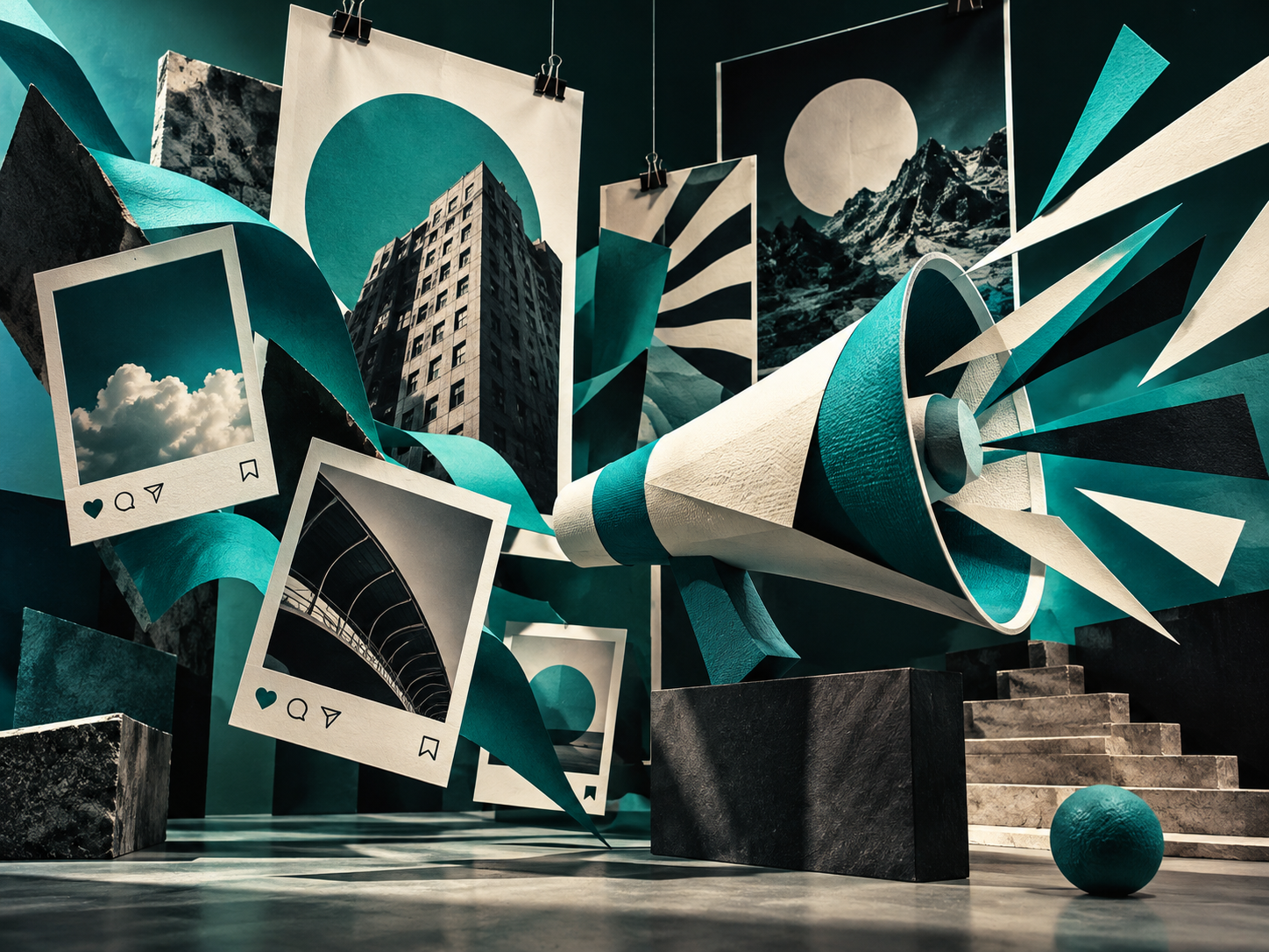 Dynamic teal campaign collage and content system