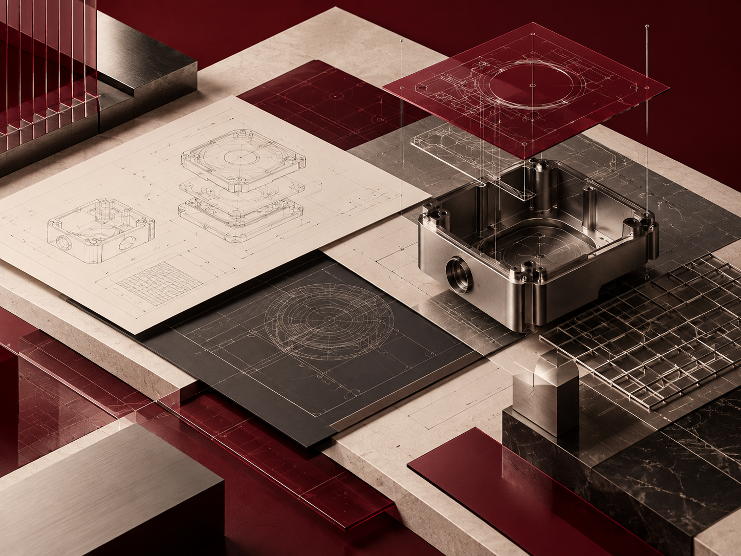 Precision technical communication system in burgundy